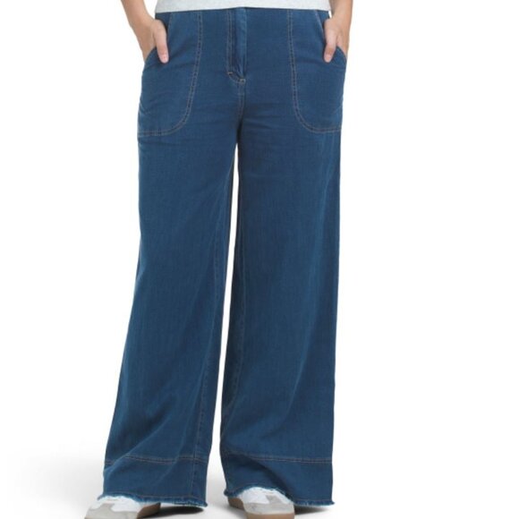 NWT MAX STUDIO LONDON Blue Wide Leg Cotton Pique Jeans with Pockets XS/S - Picture 1 of 16
